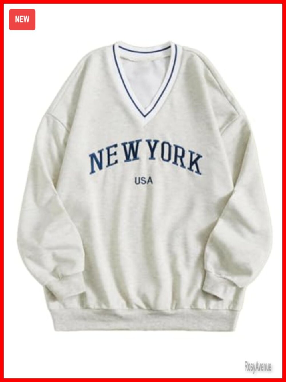 Oversized V Neck Sweatshirt Embroidered Letter Print Long Sleeve Pullover